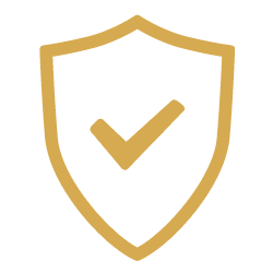 Gold shield icon with a checkmark, symbolizing security or approval