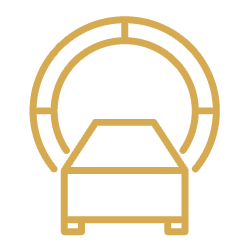 Bed icon with a circular ring behind, representing sleeping or hotel accommodation.