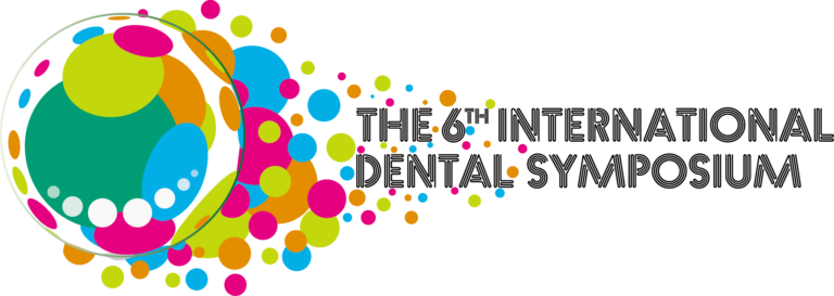 Colorful abstract banner with scattered circles and the text 'The 6th International Dental Symposium' on the right.